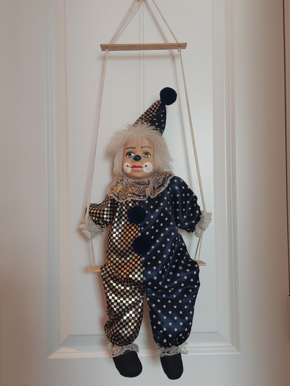 Vintage Clown Marionette Pierrot on a Swing